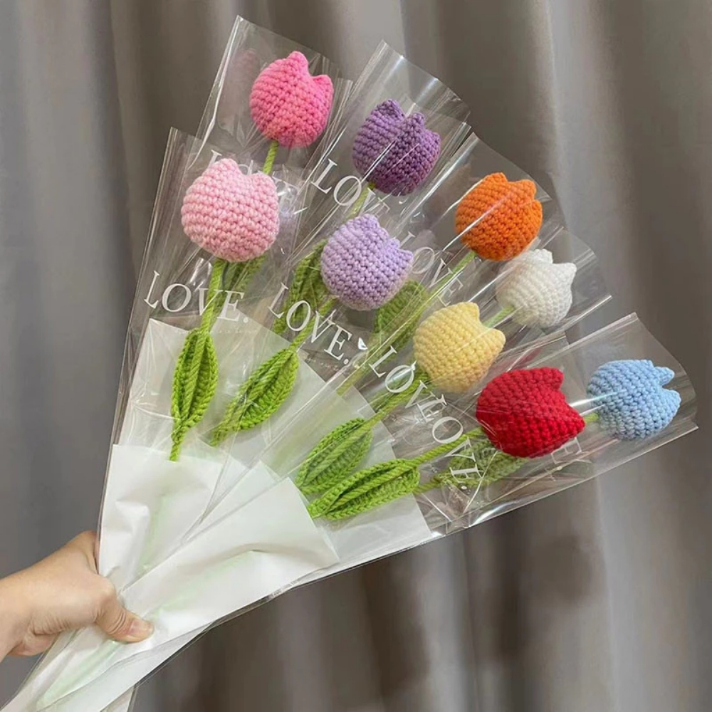 CRA (27) Colorful Crochet Tulip Gift Stems - Image 1