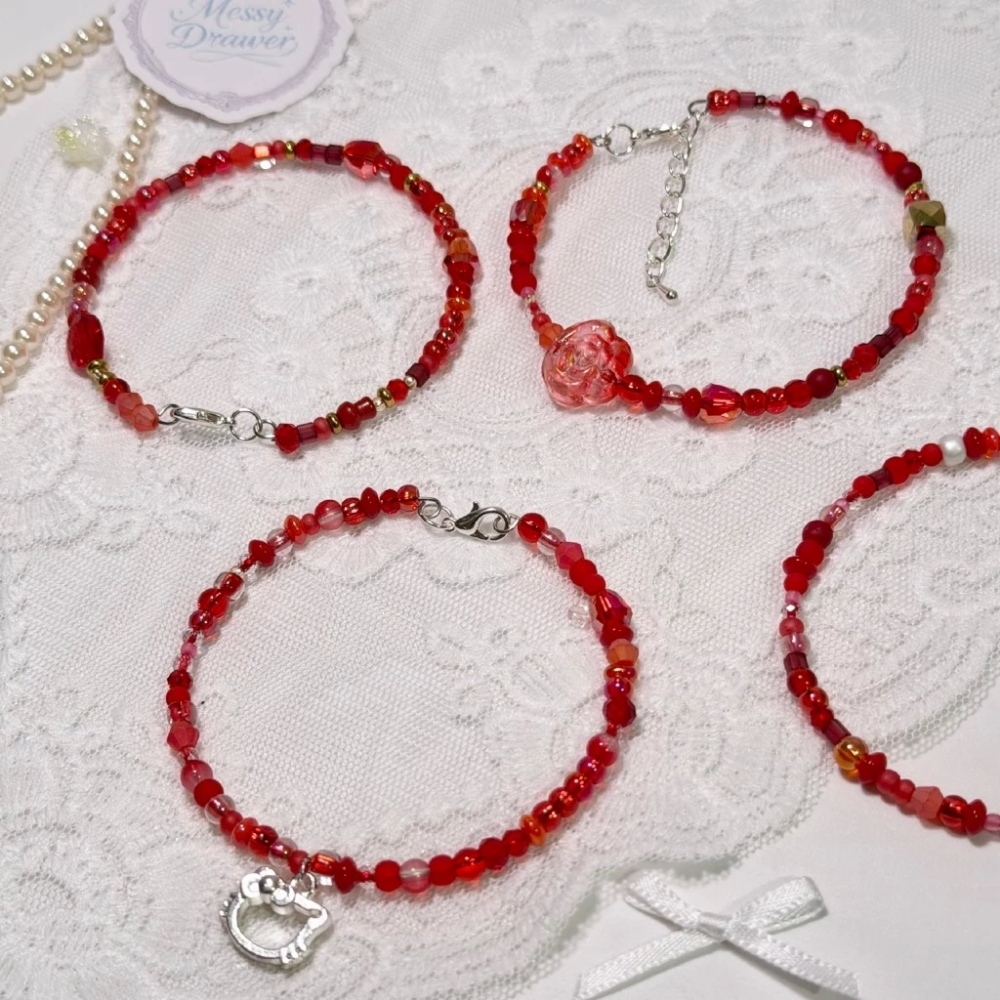 CRA (33) Red Handmade Beaded Bracelet Set - Image 1